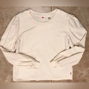 Levi's Women's Cream Long Sleeve Cotton top with puff sleeves (Size Large)
